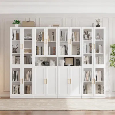 Produktbild von Bücherregal mit Glastüren, 5-stöckig, Verstellbare Böden, Weiß