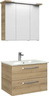 Produktbild von Badmöbel-Set Pelipal Kumba BxHxT 77 x 200 x 50 cm Frontfarbe riviera eiche mit Glas-Waschtisch weiß 99.77032547