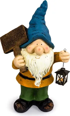 Zdjęcie produktu dla Krasnal ogrodowy ,,Welcome" z latarnią 68,2 cm