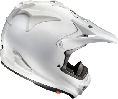 A white motocross helmet shown from the side.