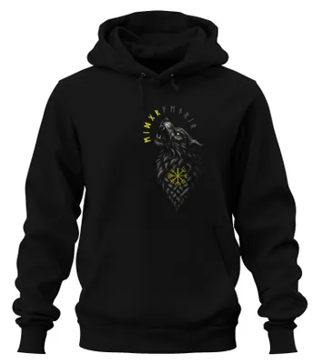 Obrázok produktu pre Viking Wolf Vegvisir Nordic Runes Compass Mythology Fenrir Uni mikina s kapucňou, čierna, L