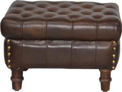 Produktbild von Casa Padrino Echtleder Hocker Dunkelbraun 50 x 40 x H. 35 cm - Luxus Chesterfield Leder Fußhocker