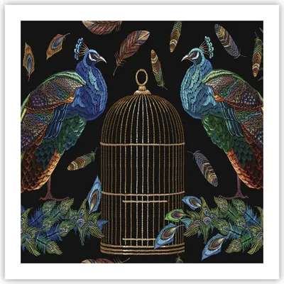 Produktbild von Poster - Poster ohne Rahmen - Pfauen Gold Käfig - 60x60 cm - Wand Bild - Wanddeko - Wandbilder - Kunstposter - Wandposter - Bilder - Kunstdruck - Wanddekoration - Wandbild - P2XAC60x60-4390