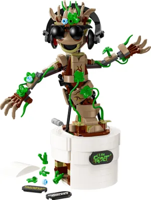 Produktbild von LEGO Marvel Tanzender Groot, animierte Minifigur eines Charakters aus Guardians of the Galaxy, interaktives Spielset, Superheldengeschenk für Jungen und Mädchen 76297