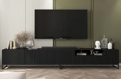 Produktbild von 2 Stk TV-Schrank ELPIS TV+ ELPIS 2 TV Glamour Style Schwarz Metall Fußgestell Modern Lindner Möbel 300cm x 51,5cm x 36,5cm Farbe: Schwarz matt - Italienische Tiefmattfolie