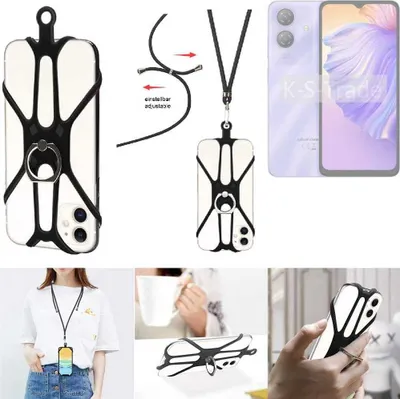 Produktbild von K-S-Trade 3in1 Handykette Handyband Handykordel Halsband Smartphone-Ring Handy-Ring kompatibel mit Ulefone Note 21 Fingerhalterung Handyring