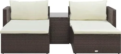Produktbild von vidaXL 5-tlg. Garten-Lounge-Set mit Auflagen Poly Rattan Braun