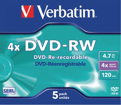 Produktbild von 1x5 Verbatim DVD-RW 4,7GB 4x Speed, Jewel Case