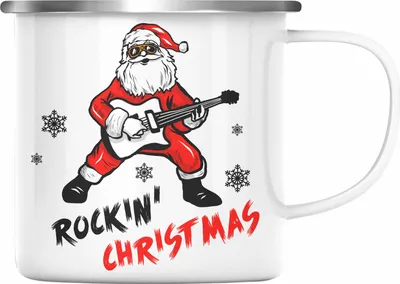 Produktbild von Trendation -  Rockin Christmas Emaille Tasse Weihnachten WeihnachtsEmaille Tasse Rock N Roll Heavy Metal Geschenk Geschenkidee Metal Fans Rockmusik Emaille Emaille Tasse (Silber)