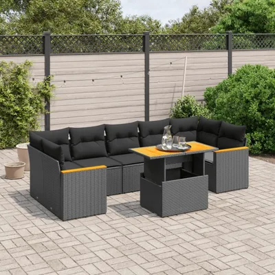 Produktbild von Design 8-tlg. Garten-Sofagarnitur mit Kissen Schwarz Poly Rattan, Gartenmöbel-Sets 2024 Neu