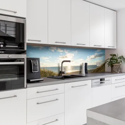 Produktbild von Dedeco Küchenrückwand Motiv: Dünengras V2, 5mm Hartschaum Kunststoffplatte PVC als Spritzschutz Küchenwand Wandschutz wasserfest, inkl. UV-Lack matt, alle Untergründe, 240 x 60 cm