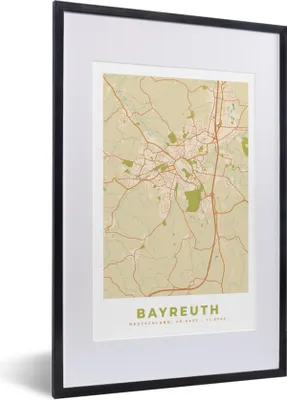 Produktbild von MuchoWow® Gerahmtes Poster Stadtplan - Bayreuth - Stadtplan - Vintage 40x60 cm - Poster mit Schwarzem Bilderrahmen Wandposter Rahmen Foto Bilder - Poster in Rahmen