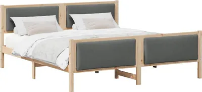 Image de Cadre de lit avec tête de lit Gris foncé 200 x 200 cm tissu