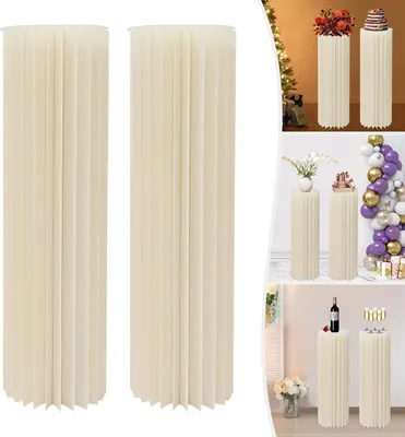Image de Support pour fleurs - Lot de 2 présentoirs en carton pour vases cylindriques - Hauteur : 100 cm - Avec plaque en PVC - 44 vases cylindriques en papier - Idéal pour les mariages et les fêtes d'anniversaire - Blanc