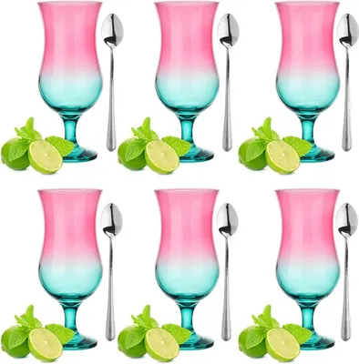 Productafbeelding van Glazen voor alcoholische cocktails – longdrinkglazen – cocktailglazen – drinkglazen – feestglazen – inclusief lepel – 420 ml – set van 6