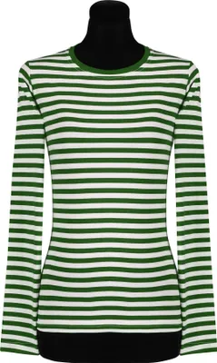 Produktbild von T2976-0302-L grün-weiß Damen Langarm tailliert Ringelshirt Gr.L=42
