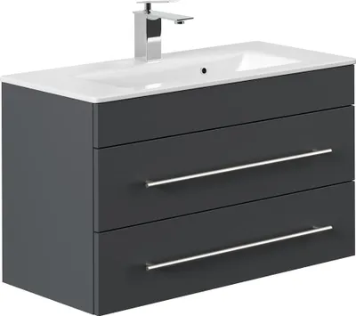Produktbild von Waschtisch 80 cm grau mit Keramik Waschbecken, schmale Ausführung PALMIRA-02
