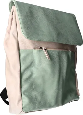 Produktbild von Rucksack aus glattem Kunstleder Grün 28x37x8 cm mit Magnetknopf, gepolstertem Rücken und verstellbaren Schultergurten