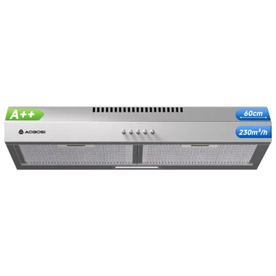 Produktbild von AOBOSI Dunstabzugshaube 60 cm Unterbau Abluft/Umluft, , 230 m³/h, 3 Stufen, LED, Edelstahl, Aktivkohlefilter inklusive
