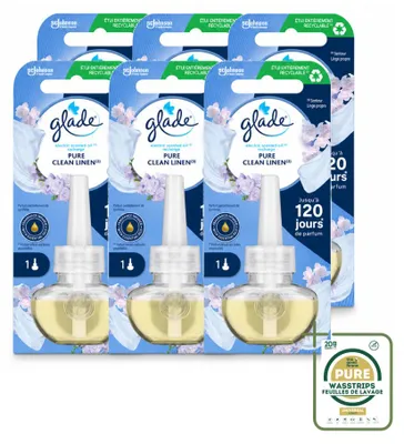 Image de 6 recharges d'huiles parfumées électriques Glade - Pure Clean Linen - Pack économique - 6 pièces