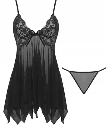 Immagine prodotto di Babydoll - Camicia da notte - Donna - Set in pizzo - Biancheria intima femminile - Vestaglia da notte - Nero