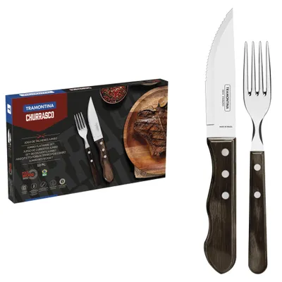 Steakbesteckset 12-tlg. mit braunen Griffen, 2-teilig, 3-fach vernietet