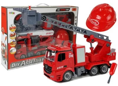 Produktbild von DIY-Feuerwehrauto-2-in-1-Kit, abnehmbarer Hebe-, Schraubendreher-, Sound- und Lichteffekte-Helm