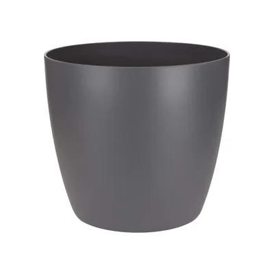A gray planter pot on a white background.