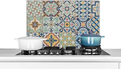 Produktbild von KitchenYeah®  Spritzschutz Küche - Küchenrückwand - Wandschutz für Herd und Spüle - Vintage - Blumen - Design - Figuren 60x40 - Alu-Dibond (Alternative zum Spritzschutz aus Glas) - Hitzebeständig - He