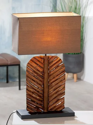 Image de Gilde Tischleuchte, "Foglia", Blattmotiv, Holz, braun, VE 1, L. 20 cm, B. 40 cm, H. 63 cm  42155