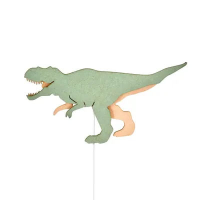 Produktbild von T-Rex Dino Wandleuchte – Kinder Design Wandlampe aus MDF – Verspielt & Abenteuerlich – 51 × 26 × 8 cm – E14 Fassung – Grün / Beige