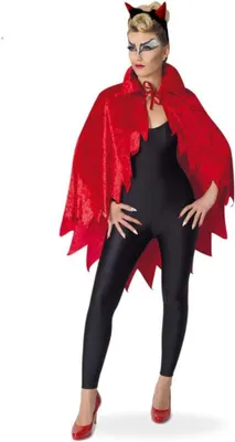 Produktbild von Kostüm für Erwachsene Devil-Cape Umhang in teuflischem Rot und Samtoptik mit Fetzen (Onesize)