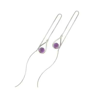 Produktbild von Durchzieher Ohrring Ohrhänger 140x10mm Venezianerkette mit ca. 6mm-Amethyst-Kugel Silber 925