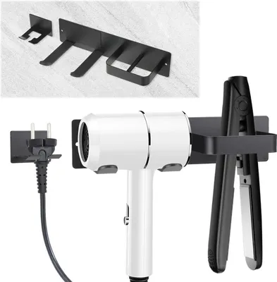 Produktbild von Fönhalter Ohne Bohren, Föhn Halterung Für Haartrockner Und Glätteisen, Fönhalter 304 Edelstahl für Bad Barbershop Hotel Schwarz, Föhn Haartrocknerhalter
