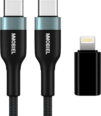 Produktbild von MMOBIEL USB-C Kabel 100W mit USB-C auf Lightning Adapter - Typ-C Schnellladekabel 1,2m / USB-C Buchse auf 8 Pin Lightning Stecker Konverter
