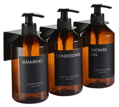 Produktbild von Seifenspender Set Wandmontage 3 Stück 500ml Braun/Schwarz Bohrenfrei