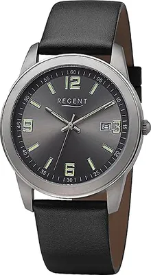 Produktbild von Regent Herren Uhr Leder Armbanduhr Lederarmband Analog schwarz D2URF1270