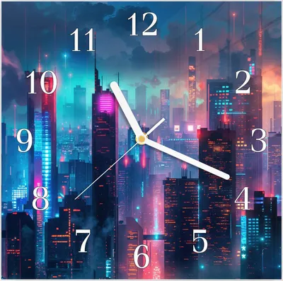 Produktbild von Wanduhr aus Glas mit Motiv Zukunftsstadt- 30 x 30 cm - inkl. Aufhängesystem