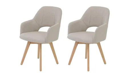 Produktbild von Hela Tische, 2er Set Esszimmerstuhl Armlehnstuhl Stade 360° drehbar, Bezug Webstoff Beige, MASSIVHOLZ Füße Buche, Rücken mit Ausschnitt, 120kg belastbar
