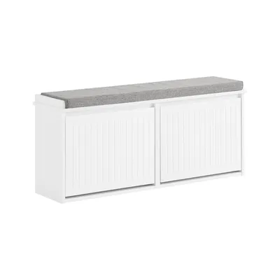 Produktbild von SoBuy FSR98-XL-W Schuhkipper Schuhschrank mit 2 Klappen Schuhbank mit Sitzkissen Schuhkommode Sitzbank Weiß BHT ca. 100x46x26cm