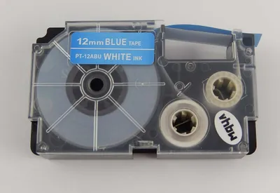 Produktbild von vhbw Schriftband-Kassette Ersatz für Casio XR-12ABU1, XR-12ABU für Etiketten-Drucker 8m x 12mm Weiß auf Blau