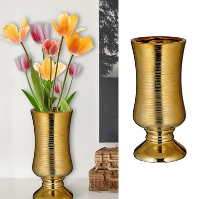 Produktbild von Cepewa Vase - Keramik - Gold - Metalloptik - 10 x 24 cm