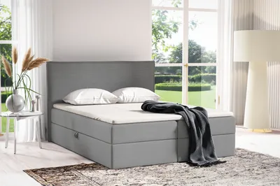 Produktbild von Boxspringbett 160x200 POSSO von ANTONIO mit Bettkästen und Topperr, Doppelbett mit Bonell Federkernmatratze, Härtegrad H4, Bezug - Cord in Dunkelgrau