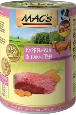 Produktbild von MAC's DOG KOPFFLEISCH & KAROTTEN, Adult, Rind, Karotte, 400 g
