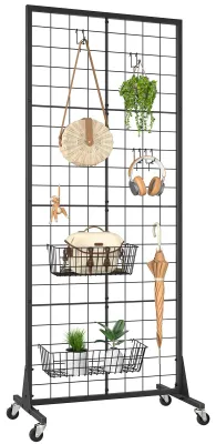 Image de Panneau perforé sur roulettes, panneau mural perforé avec crochets, présentoir mobile avec panneaux perforés