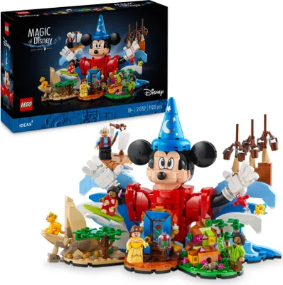 Produktbild von LEGO Ideas Disney Magie, Modell zum Sammeln, Bauen und Ausstellen, mit  Micky Maus, Simba, Geppetto und weiteren Charakteren als Minifiguren, Geschenk für Erwachsene 21352