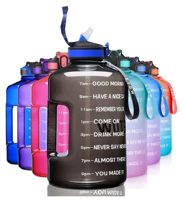 Imagen del producto de Botella para beber con pajita, de 3,78 litros, libre de BPA, con marcas de tiempo, ideal para deportes y actividades al aire libre