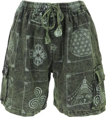 Produktbild von Ethno Yogashorts, Stonewash Shorts aus Nepal - Grün, Herren, Baumwolle, Größe: M