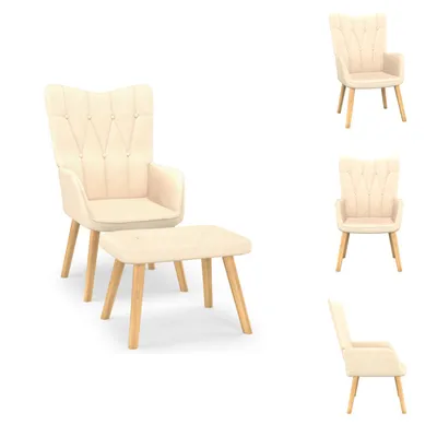Image de vidaXL Fauteuil de relaxation avec pouf Tissu Crème - Fauteuil