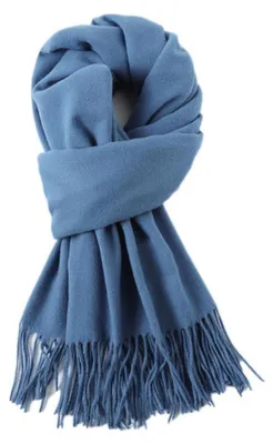 Produktbild von Damen Winter Schal 200x68cm mit Quasten Fransenschal Pashmina Stola Blau kuschelweich